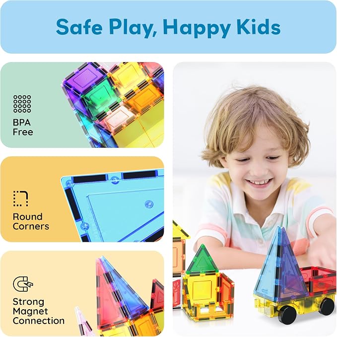 PicassoTiles 101 Piece Magnetic Tile Building Blocks Set with Durable Storage Bag STEM Educational Construction Magnet Toy Kit for Toddlers Preschool Kids Boys Girls Age 3 Plus Indoor Learning PT06