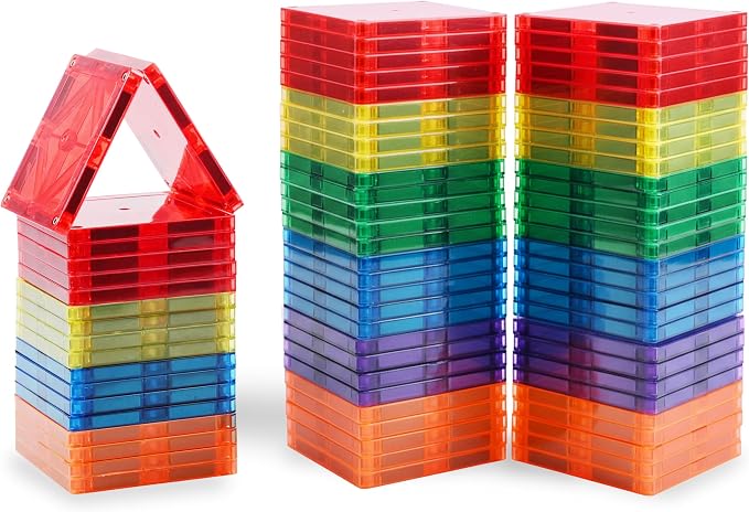 Playmags 60-Piece 3D Magnetic Tiles Squares Set - Featuring Supermags Twice as Strong, Riveted for Safety, STEM Educational Building Blocks for Kids, Compatible with Major Brands, Ages 3+