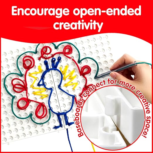 edxeducation Junior String Art, 2 Baseboards, 8 Laces and 4 Colors | Lacing Toy for Kids, Create Imaginative Designs, Explore Patterning, Shape Recognition and More