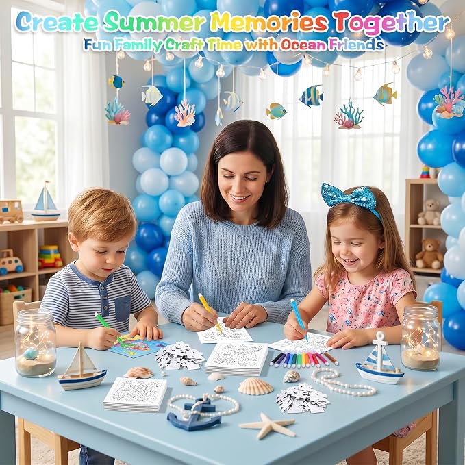 Fennoral 24 Pack DIY Coloring 0cean Animal Jigsaw Puzzle Craft Kit for Kids | Blank Color Your Own Jigsaw Puzzle with Base Design, 4.7 Inch Summer Bulk Crafts for Classroom & Ocean Theme Party Favors