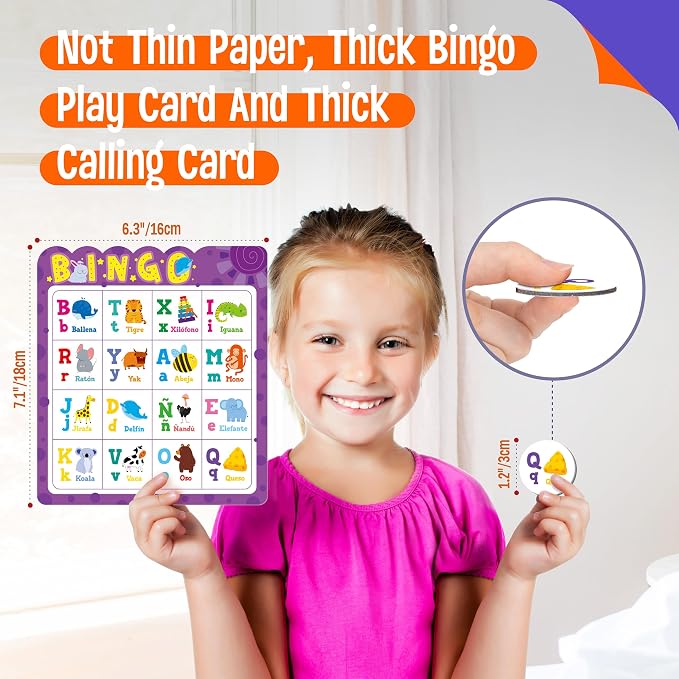 SpriteGru Spanish Bingo Game, 12 Bingo Board Spanish Letters, Numbers & Words Vocabulary Game, Early Educational Toys for Learning - Ages 4 and up, Perfect for Classroom & at Home (Up to 12 Players)