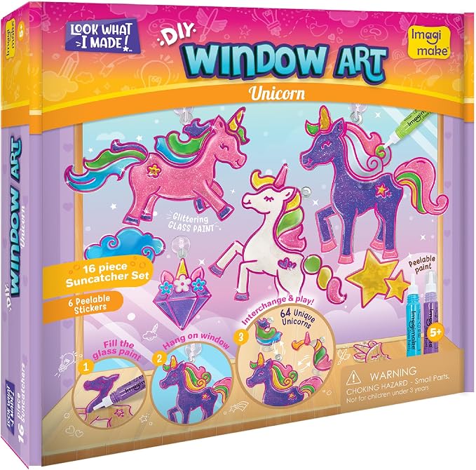 Imagimake Window Art - Unicorn, DIY Mess-Free 16 Pieces Suncatcher Kit | Stained Glass Painting Craft Activity for Kids, Birthday Gift for Girls Ages 5,6,7,8,9,10,12 Years Old