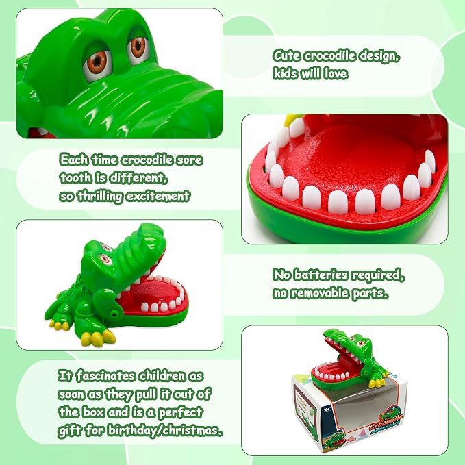 Crocodile Teeth Game for Kids Ages 4+, Alligator Tooth Game Push Teeth Down Toy, Funny Chomping Mouth Bite Surprise Games, No Batteries Travel Family Party Toy for Boys Girls