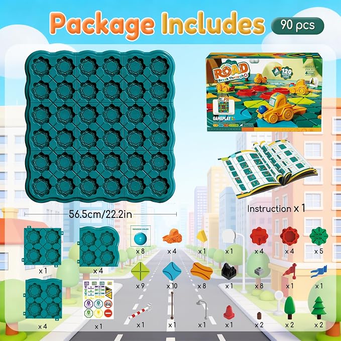 STEM Board Games Kids Toys, Maze Brain Teaser Puzzles Learning Games, Logic Road Track Building Blocks Educational Montessori Preschool Birthday Boys Girls Gifts for Kids Ages 3 4 5 6 7 8 Year Old