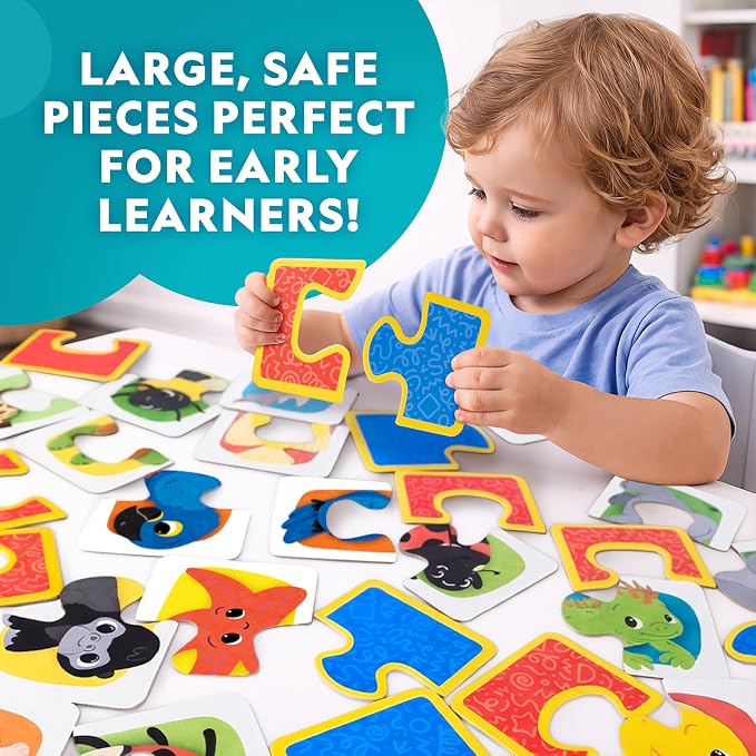 National Geographic Kids Animal Matching 2 Piece Puzzle Games for Toddlers | 50 Matching Puzzle Cards, 4 Educational Games, Portable Early Learning Set, Animal Matching, Play & Learn Booklet