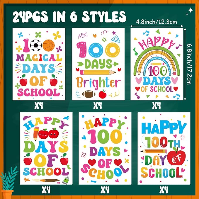 Dvbonike 24Pcs 100 Days of School Coloring Books - Happy 100th Day of School DIY Color-in Pages Cute Pencil Apple Patterns Drawing Booklet Classroom Rewards Art Activity Gifts Party Favors Supplies