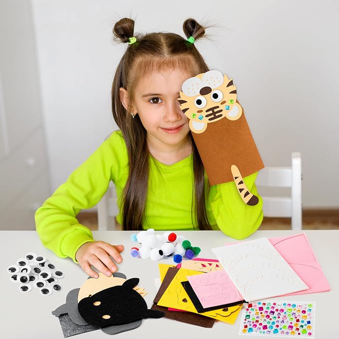 WATINC Hand Puppet Making Kit, Felt Sock Puppet Toys for Kids (Wild A) | 6 Styles, Make Your Own Storytelling & Role Play Crafts, Creative Group Activity, Party Favors & Gifts for Kids Ages 4-8
