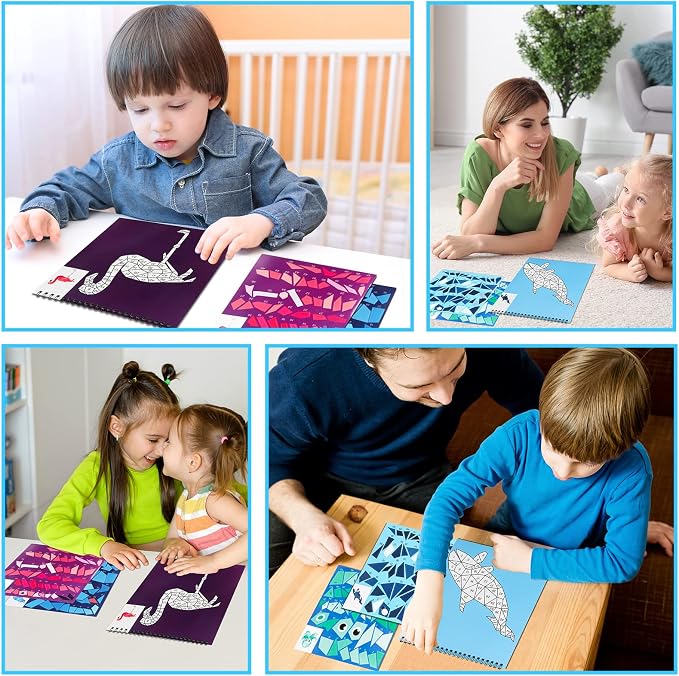 TPQKA 2PCS Crafts for Kids Ages 4-8,8-10 Sticker Paint Number Books Sticker Books for Kids Animal and Ocean Stickers for Birthday Easter Party Favor Road Plane Car Travel Activity (Ocean+Animal)
