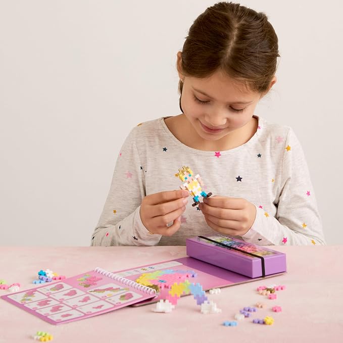 Plus Plus Puzzle By Number Activity Pad, Fairytale - Mini Building Blocks | Roadtrip Essentials for Kids, Interlocking Waffle Blocks, Stem Toy, Airplane Activities for Kids, Kid Car Ride Must Haves