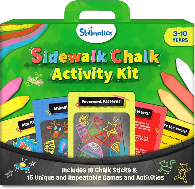 Skillmatics Sidewalk Chalk – Summer Activity, Washable Creative Outdoor Fun | 18 Washable Chalk Sticks, 15 Activities & Games for Kids, Gifts for Boys & Girls Ages 3, 4, 5, 6, 7, 8, 9, 10
