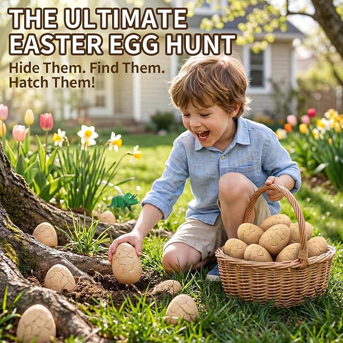 24 Dinosaur Eggs Dig Kit Toys for Kids, Excavation Kit with Magnifier | Easter Basket Stuffers, Science STEM Birthday Party Favors, Gifts for Boys Girls Age 3 4 5 6 7 8 9 10 + Years Old