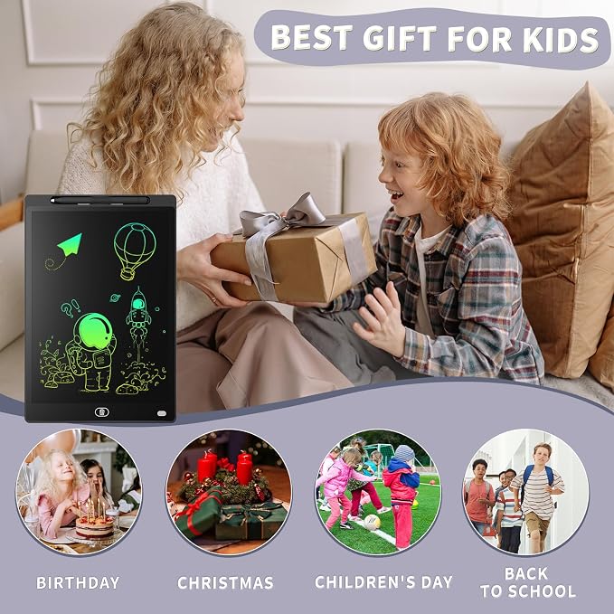 Genialba LCD Writing Board 8.5 Inches, Colourful Electronic Tablet, Portable Erasable Drawing Board, Graphic Tablet for Children's Games 3 4 5 6 7 Year Old Kid Boys Girls (Black)