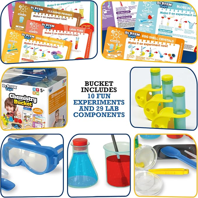 Dr. STEM Toys - Kids First Chemistry Set Science Kit | 29 Lab Elements Includes 10 Easy Experiments | Safe and Non-Toxic Ideas for Kids | Stem Experiments, Learning & Educational Toys
