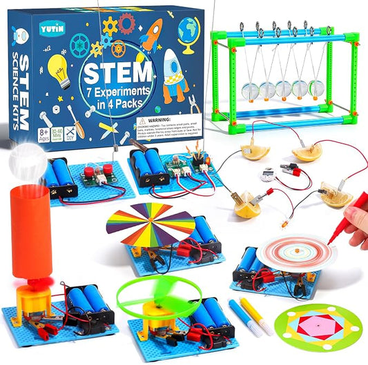 4 Set STEM Science Kits for Kids Age 8-12, Science Circuits Experiments | Crafts Projects Electric Motor Building Kit 8-10 9-12, STEM Toys for 8 9 10 11 13 Year Old Boys Girls Classroom Activity Gift