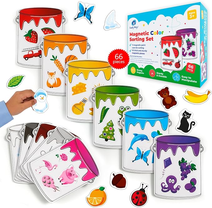 Simply magic 11 Jars Magnetic Color Sorting Set, Learning Colors Magnets | Color Sorting Toys for Toddlers, Magnetic Shapes, Recognition Magnets, Colors Matching Games, Preschool Circle Time