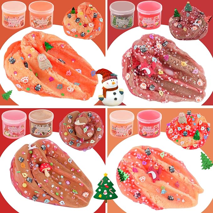 LAWOHO 6-Pack Forest Animal Slime Kit for Kids, Clear Butter Cloud Gift Set | Animal add-ins, 360ml total, party favors, goodie bag stuffers, Easter basket fillers and sensory toys for kids ages 4-10