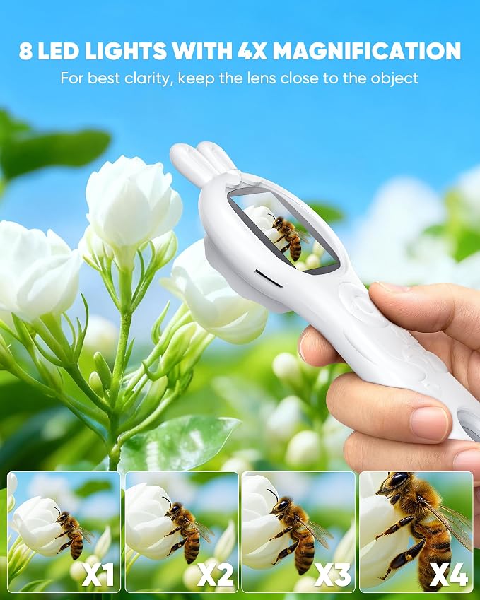Microscope for Kids, Portable Digital Microscope with 500X Magnifying Glass, Handheld Camera Mini Pocket Magnification, Educational Christmas Birthday Gifts for Ages 4 5 6 7 8 9 10 11 12