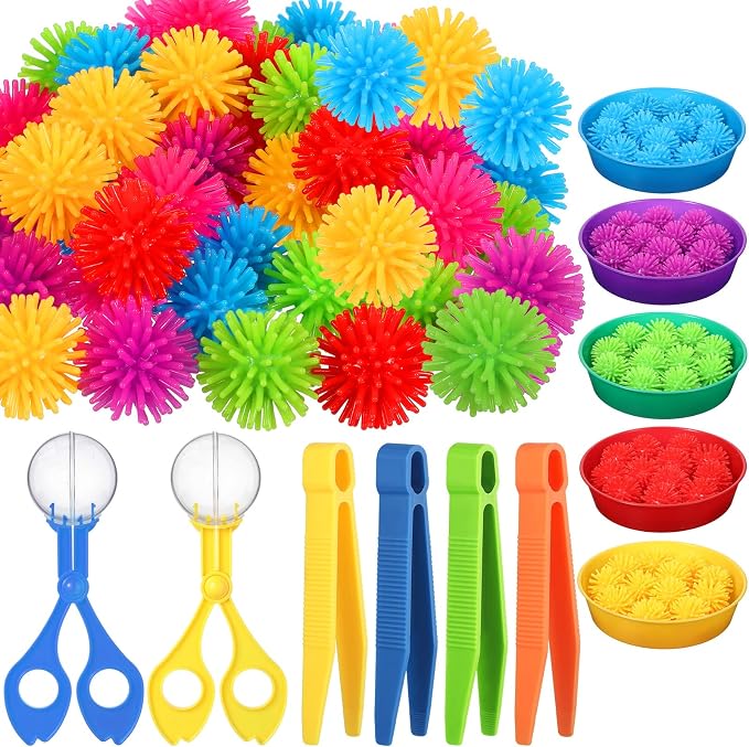 Leitee 71 Pcs Sensory Bin Filler,Blue,Regular | Hedge Balls Tweezers Clips Cups, Fine Skills Toys Set for Kids Counting Sorting, Sensory Bin Tools Preschool Learning