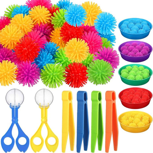 Leitee 71 Pcs Sensory Bin Filler,Blue,Regular | Hedge Balls Tweezers Clips Cups, Fine Skills Toys Set for Kids Counting Sorting, Sensory Bin Tools Preschool Learning