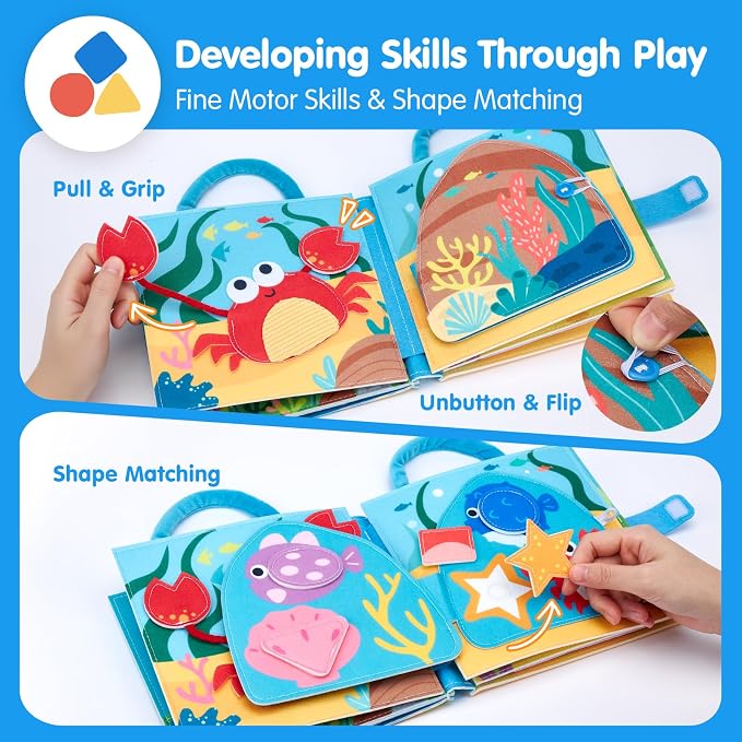 hahaland Ocean Busy Book for Toddlers 1-3, Busy Board for 1 Year Old Girls | Montessori Sensory Activity Toys, Travel Toy for 1 2 3 Year Old, Educational Fine Motor Skills Learning Toys, Birthday Gifts