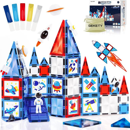 Magnetic Tiles 58 Pcs, Space STEM Building Blocks Toy for Kids | Inspires creativity, imagination, and problem-solving skills through hands-on STEM construction play