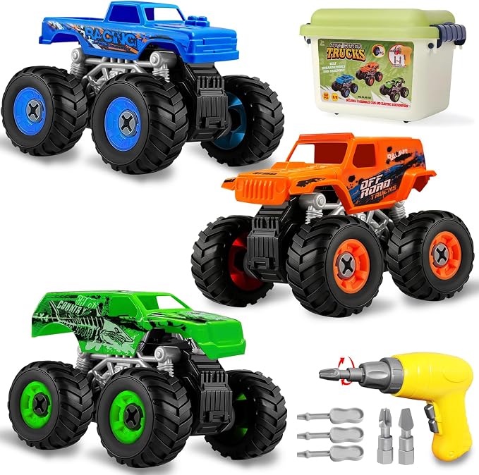 Take Apart Monster Truck Toys for 3 4 5 6 7 8 Year Old Boys, STEM Educational Building Toys with Electric Drill & Storage Box, Kids Toys Christmas Birthday Gifts for Boys Girls Toddlers