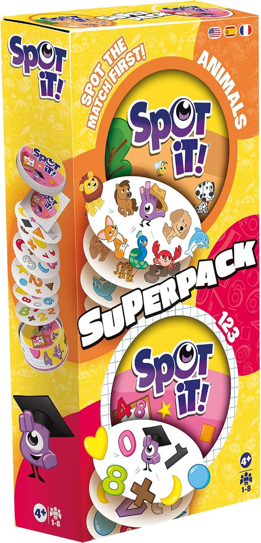 Asmodee Spot It! Super Pack Kids (2024 Refresh) Eco Big Box - Includes Animals and 1,2,3 Editions, Family Card Game Bundle for Quick Reflexes! Ages 6+, 2-8 Players, 10 Minute Playtime | Includes Spot It! Animals and Spot It! 1,2,3. Ages 6+, 2-8 players...
