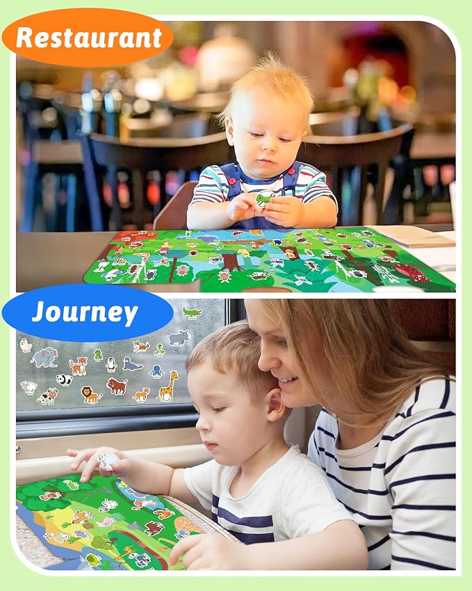 Benresive Reusable Sticker Book for Toddlers, Stickers for Kids, Travel Toy | Toddler Toys, Boys Girls Birthday Gifts, Airplane & Road Trip Essentials Kids, No Mess Waterproof Toddler Crafts Activities