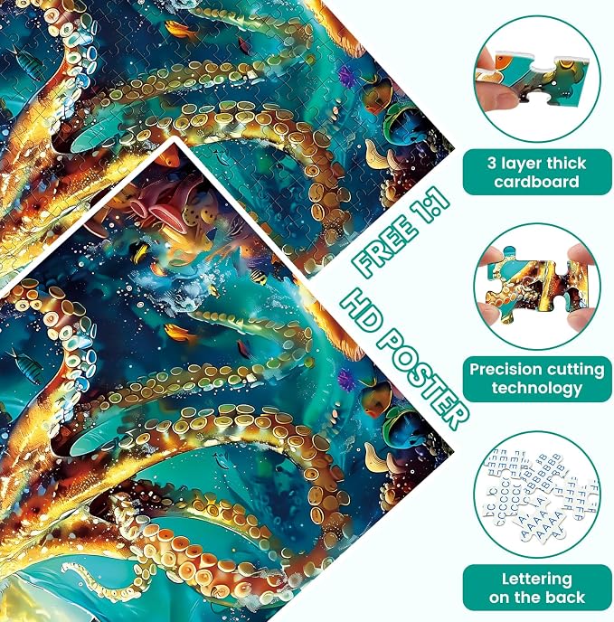 300 Piece Puzzle for Adults, Ocean Sailboat Octopus Jigsaw Puzzles 300 Pieces