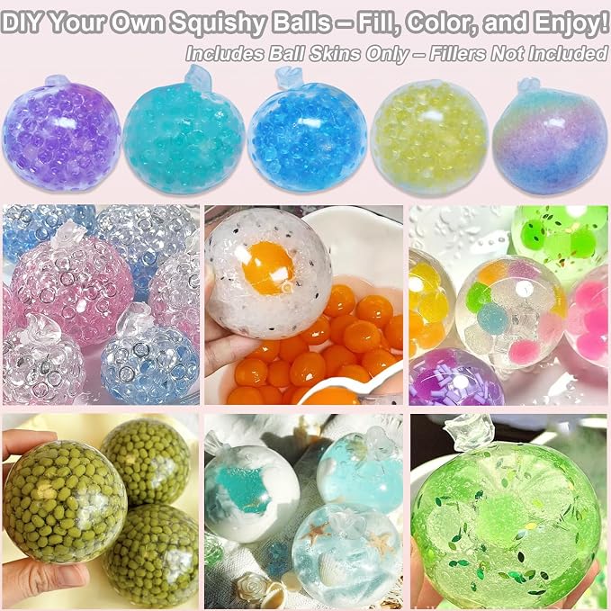 15pcs DIY Stress Ball Kit – Blank Skins with Air Pump & Expander Tool for Making Pressure Balls, Make Your Own Fidget Pressure Balls (15Transparent)