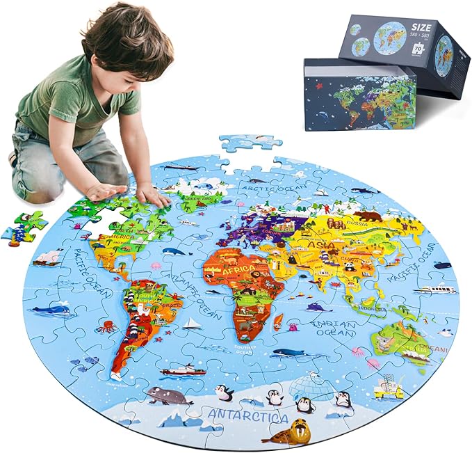 DIGOBAY World Map Jigsaw Puzzle for Kids 4-8, 70 Piece Large Round Floor Puzzles for Kids Ages Toddler Puzzle Globe Geography Games Educational Toys Birthday for Children | Large Round Big Kids Toddler Puzzle Globe Geography Games Educational Puzzles T...