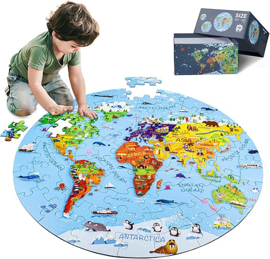 DIGOBAY World Map Jigsaw Puzzle for Kids 4-8, 70 Piece Large Round Floor Puzzles for Kids Ages Toddler Puzzle Globe Geography Games Educational Toys Birthday for Children | Large Round Big Kids Toddler Puzzle Globe Geography Games Educational Puzzles T...