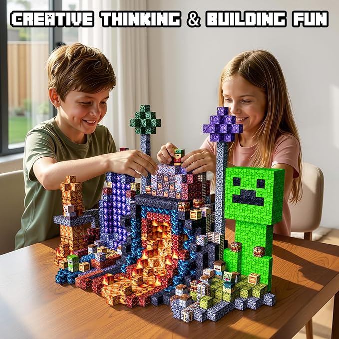 Magnetic Building Blocks STEM Toy Magnet Cubes for Kids 4-12 | Magnetic Cubes, 0.8 inches Building Blocks, Christmas Birthday Gifts for Kids Boys Girls Lava Portal-300pcs