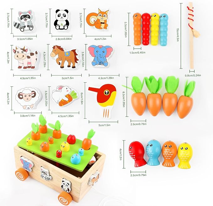 Montessori Wooden Pull Along Toy, Shape Sorting Educational Game for Toddlers 1-3 Years Old. Perfect First Birthday Gift for Baby Boys Girls, Preschool Learning Toy Develops Fine Motor Skills