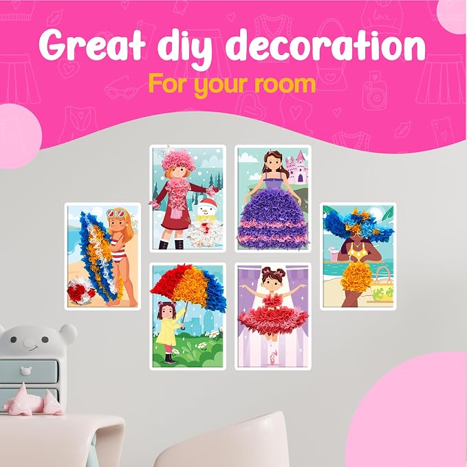 jackinthebox Poke Art Fashion Art Craft Kit for Girls, Kids, Toys, Ages 4-8 | 1400 fabric pieces, travel arts activities & birthday gifts, mess-free playdoh, age 5 6 7 8 9, 4-6 year old, flower pressing