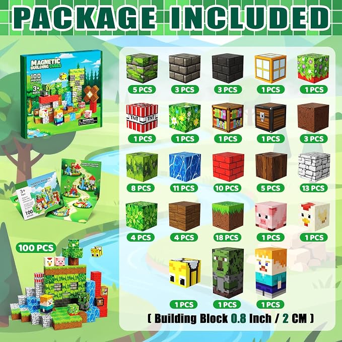 Magnetic Blocks, 100PCS Toys Building Cube Birthday Gifts for Kids | Magnetic Cubes, 0.8 inches Building Blocks, STEM Construction Toys Christmas Birthday Gifts for Kids Boys Girls