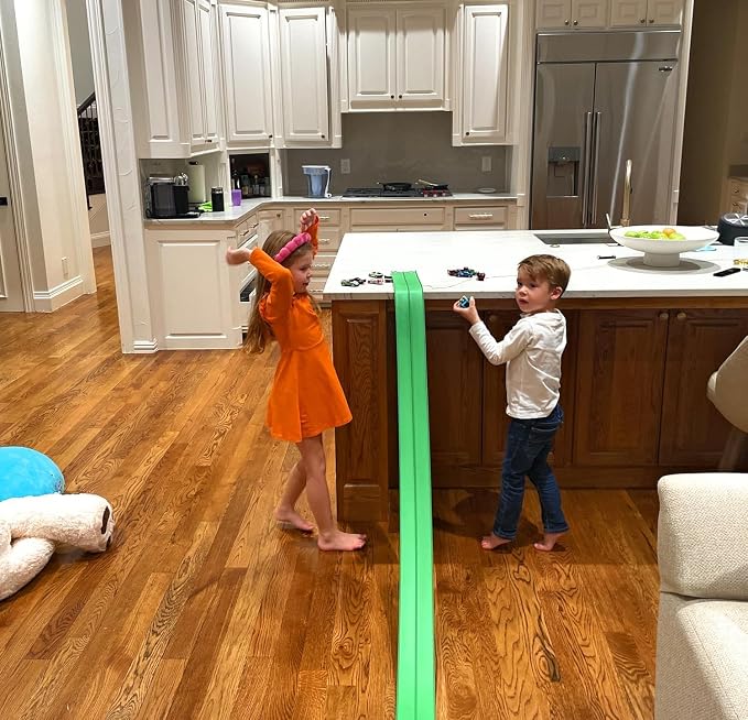 Valchemist FlexTrack 5000 Flexible Race Car Track for Kids Toy with Suction Cups Compatible with Hot Wheels and Diecast 1/64th Cars and More 15 Feet Long Rolls Up Portable Racetrack (Electric Green)