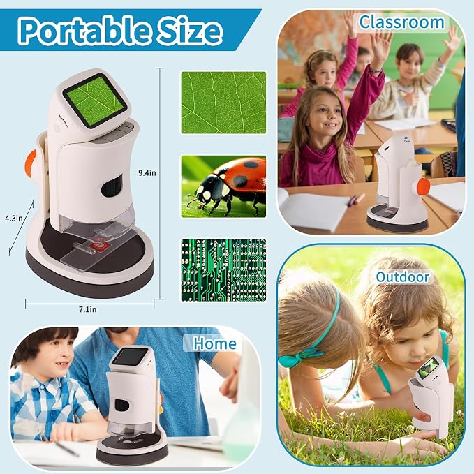 Microscope for Kids,1000X Magnification.Digital Microscope with 1080p 2" HD Screen,Photo & Video Recording,USB Rechargeable.Microscope for Kids 8-12