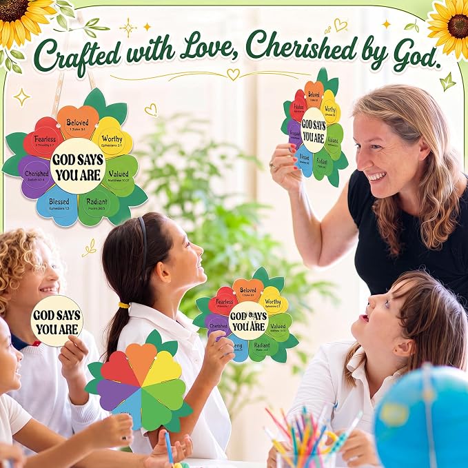 Capoda 28 Sets Sunday School Crafts for Kids God Says You are Sunflower Crafts DIY Christian Religious Sunflower Gifts for Kids Sunday School VBS Classroom Church Activity Supplies(Rainbow,Vivid)