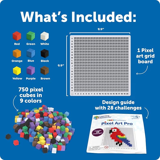 Learning Resources STEM Explorers Pixel Art Pro | STEM Activities for Kids, Math Manipulatives, Educational Kids Toys, Pattern Blocks Art Game, Coding Brain Games