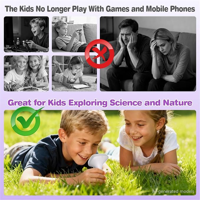 Pocket Kids Microscope for Over 3 Years Old, 1000X Handheld Microscope for Kids w/2''IPS Digital, Photo Video Mini Portable Microscopes, Science Edu Digiscope,Christmas Birthday Gifts for Kids