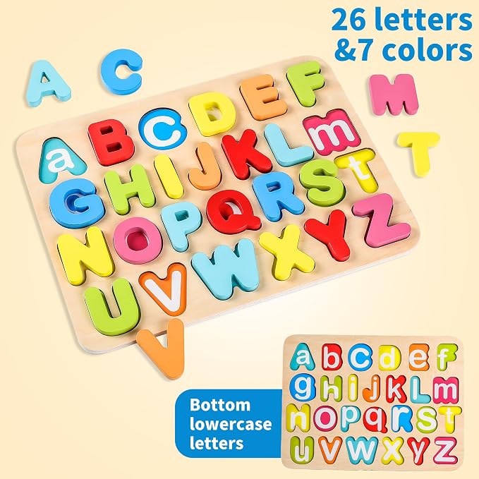 Aile Wooden Learning Alphabet Peg Puzzle Board Toys
