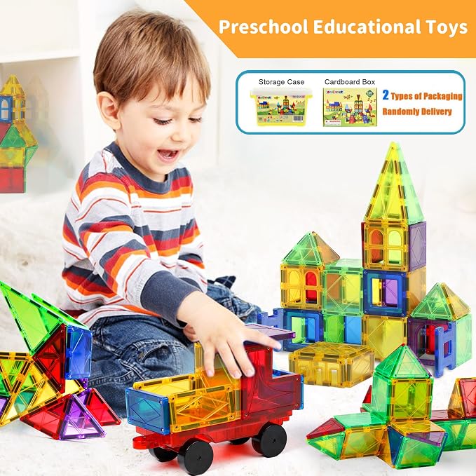 MAGBLOCK 120PCS Magnetic Tiles Building Blocks Construction Toys for Kids | Construction Kids Toys STEM Magnet Tiles, Stacking Blocks Learning Gifts for Ages 3+ Boys Girls