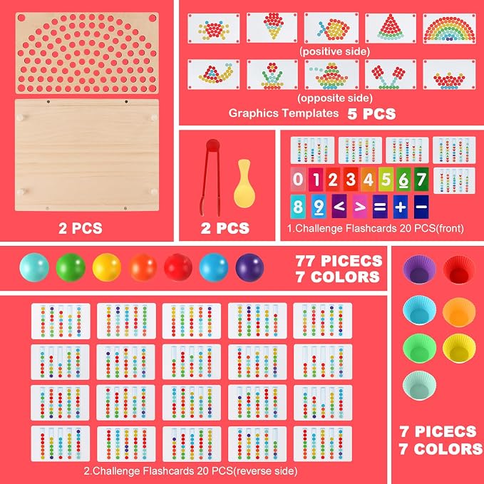 INIFEIDALA Montessori Wooden Educational Toys for 3-6 Year Olds | Counting & Color Sorting Toys with Tweezer Tongs,Preschool Learning Activities,STEM Math Manipulatives,Fine Motor Skills Toys