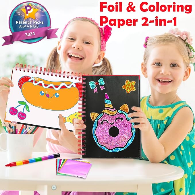 FUNNYB&G Foil Art Craft Kit for Kids, Sparkly Birthday Gift Toy for Girls | No Mess, Kids Ages 4-10 Create Sparkling Artwork, A Creative Gift for Birthdays, Holidays, Travel Activities,Screen-Free Fun