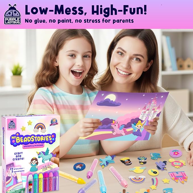 Unicorn Princess BeadStories - Magical Beads Painting Kit For Kids, Bead Mosaic Art Birthday Gift For Girls Ages 4 5 6 7 8-12 Years Old, Fun Craft Activity Kit, Summer Activities for Kids