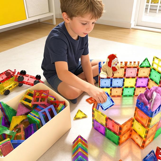 60 PCS Magnetic Building Tiles Kids Toys STEM Magnetic Blocks Sensory Toys | Kids Games Magnetic Tiles Magnet Toys for Boys Girls Aged 3+, Kid Brain Development Preschool Kindergarten Toddler Toy