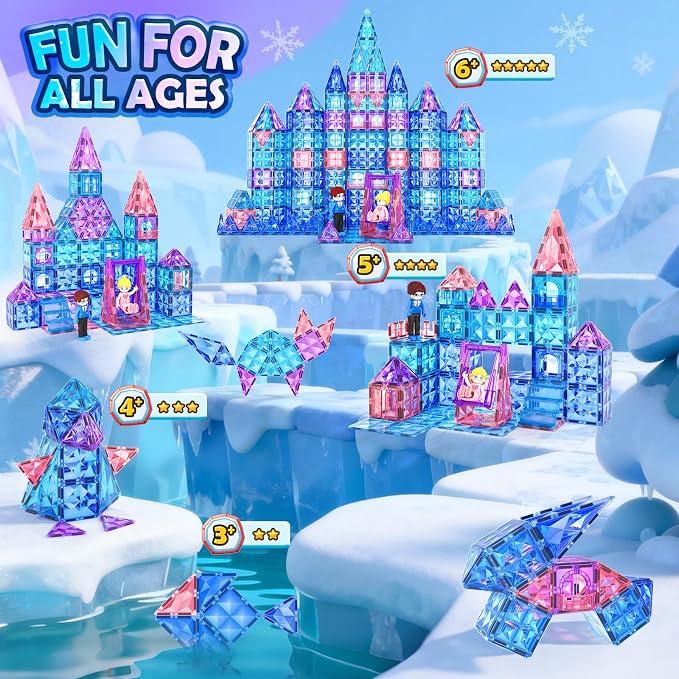 Diamond Magnetic Tiles Building Blocks-Princess Toys for Kids , Girl Gifts | Magnetic Tiles for Kids, Magnetic Blocks, 3 4 5 Year Old Girl Birthday Gifts, Toys for 3 4 5 6 Year Old Girl, Frozen Toys