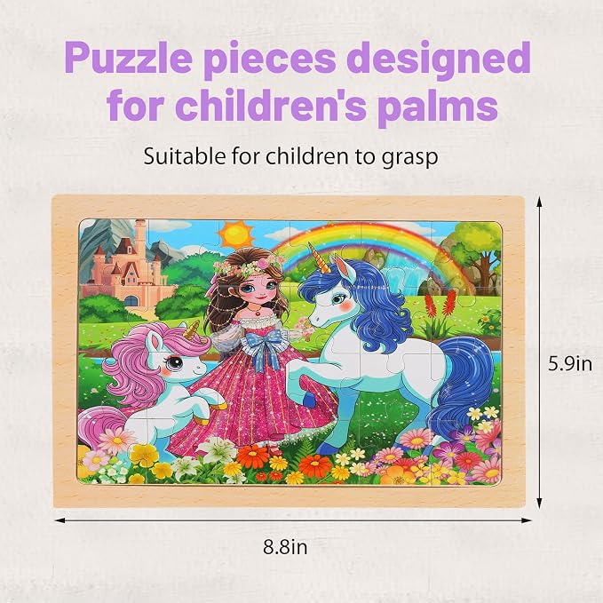 Puzzles for Kids Ages 4-6, 4-Pack 24-Piece Wooden Kids Puzzles | Unicorn, Mermaid & Princess Themes | Educational Puzzles for Kids Ages 3-5, Age-Appropriate Learning Toys, Ages 3+