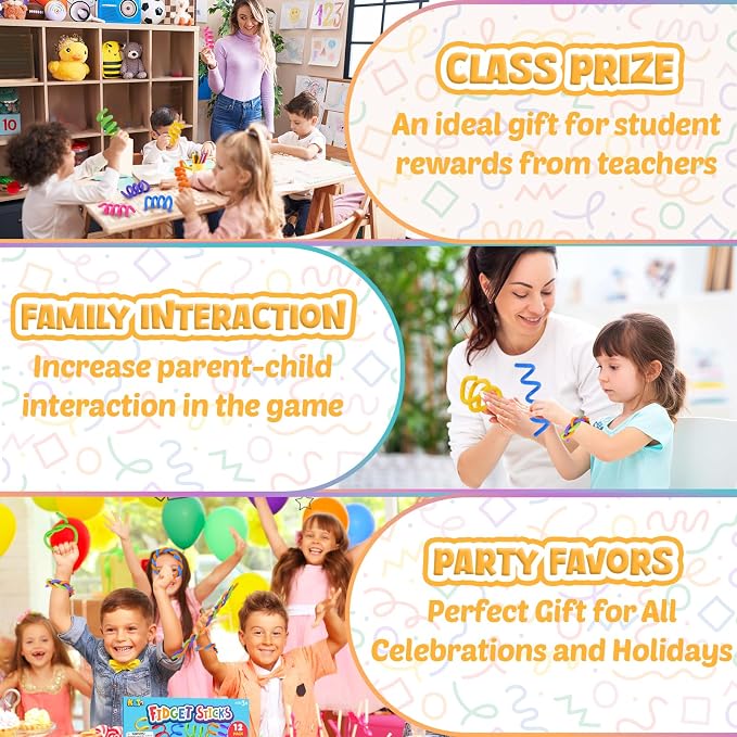 Fidget Toys Sensory Sticks for Kids: 12 Pack Sensory Toys for Kids with Autism Calming - Quiet Fidgets for Classroom Must Have - Creative Party Favors Gifts Travel Essentials